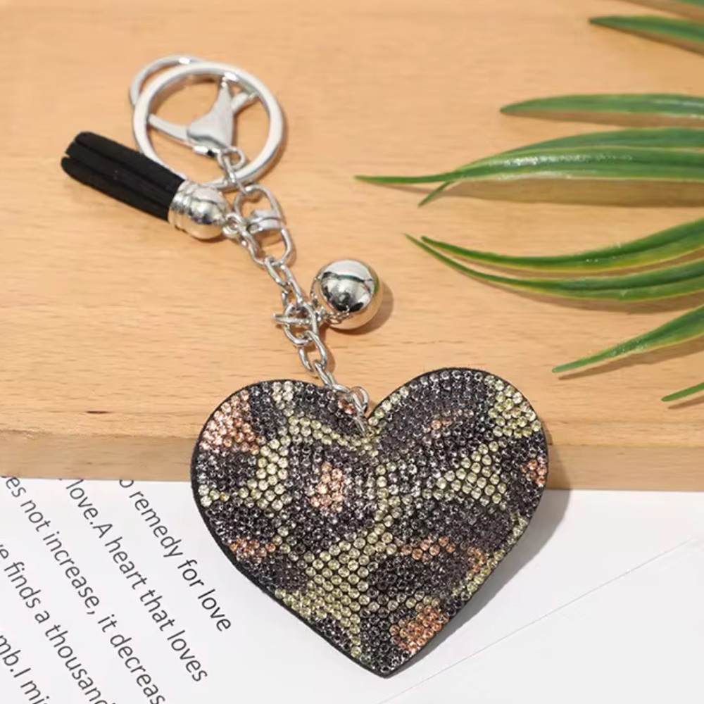 Leopard Print Heart Bag Charm, Key Ring